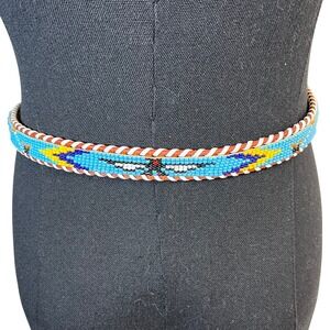 Womens Girls Genuine Cowhide Belt Hand Beaded Eagle Native American Style Medium